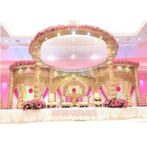 Acheter beau mariage hindou Mandap configuration beau mariage indien Mandaps nouveau meilleur prix magnifique mariage rond or Mandap ensemble - Product Image 1