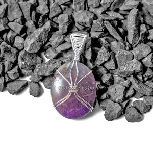 Pendentifs de guérison en fil ovale, enveloppe en améthyste naturelle - Product Image 1