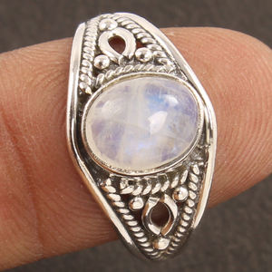 อัญมณีทรงรีสีรุ้งอัญมณีทรงหลังเบี้ยเครื่องประดับซ้อนกันแหวนอัญมณี Boho 925แหวนเงินแท้ - Product Image 2