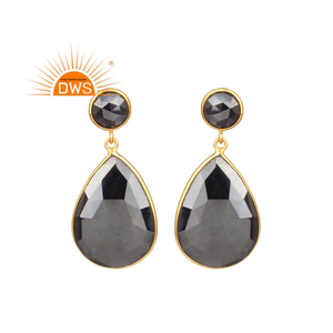 Boucle d'oreille pendante plaquée or 925 véritable, pierre précieuse hématite plaquée, bijoux en argent certifié, vente en gros - Product Image 1