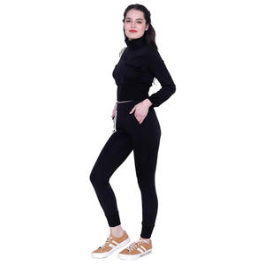 ชุดเสื้อกางเกงสำหรับผู้หญิง,ชุดนักวิ่งเอวลอยสีดำดีไซน์ล่าสุดพร้อมโลโก้ตามสั่ง - Product Image 5