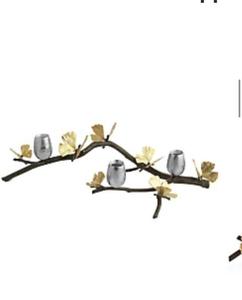 Gingko Butterfly Modern Glass & Metal Candle Holder Hammered Design Shiny Polished <b>Silver</b> Color With Glass Made Candle Holder - Product Image 6