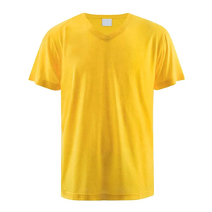Camiseta de temporada de verano al por mayor para hombre, camiseta de manga corta con cuello de pico de color amarillo para hombre para adulto - Product Image 1