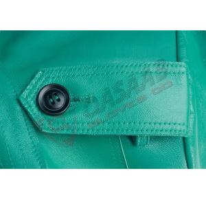 Trench-Coats pour femmes avec bouton et ceinture, respirant, à double boutonnage, vert clair, brillant, en cuir, décontracté et extérieur - Product Image 3