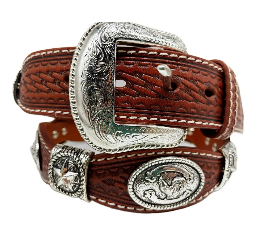 star conchos + Rooster conshos real leather belts from China belts factory