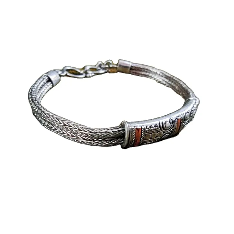 NY-CHB021-Silver браслет-цепочка с золотым акцентом стерлингового серебра Бали цепи, женский браслет, подарок для девочки