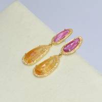Natürliche Rosa & Gelbe Saphir-Edelstein Ohrringe in Fantasieform, aus 925 Sterling Silber