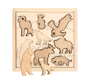 Russian Educational Wooden Animals Toy For Children Animals of North America, Africa, Australia And Sea Animals