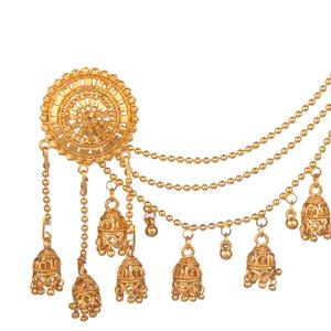 Indian Bollywood Jewelry Gold Plated Dangling <b>Earring</b> with Layered Jhumka Tassels <b>Drop</b> <b>Earrings</b> Support Chain Hair Accessory - Product Image 2