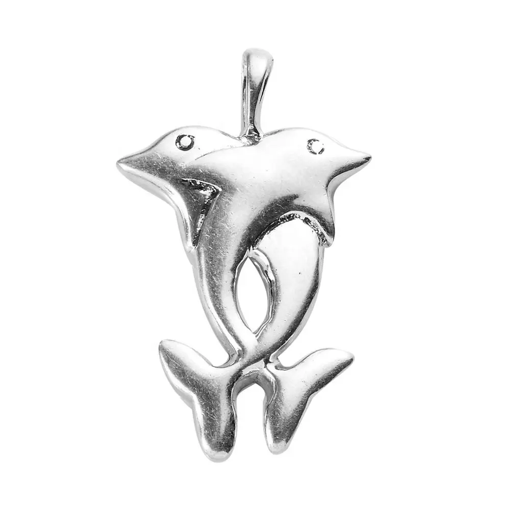 925 SS wholesale artisan fashion jewelry playful dolphins 925 sterling silver charm pendant