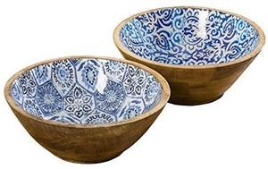 Bol de service en bois d'acacia imprimé émaillé, exportateur en gros, nouveau design, fournisseur de bols de service en bois imprimé - Product Image 4