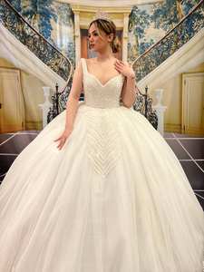 Vestido de novia turco para mujer, elegante, largo, de noche, de gasa, tul, satén, de lujo, de alta calidad - Product Image 5