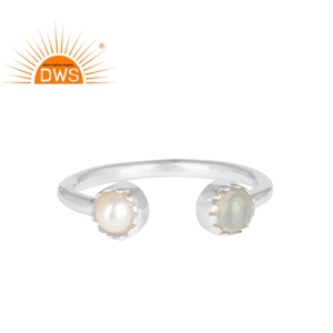 Bague en argent Sterling 925 pour femme, opales et perles blanches, anneau en pierres précieuses, empilables, vente en gros, bijoux - Product Image 1