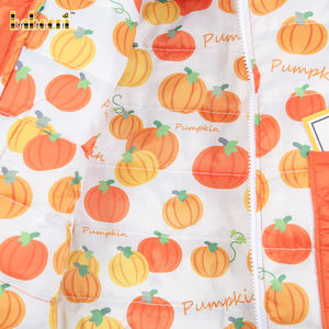 Manteau matelassé imprimé citrouille pour enfants vêtements d'hiver imperméables avec fermeture à glissière ODM gros vêtements smockés-QC104 - Product Image 6