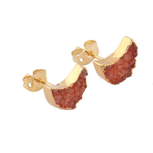 Wholesale natural sugar druzy crescent stud <b>earring</b> <b>gold</b> electroplating handmade stud <b>earring</b> screw post <b>back</b> stud <b>earrings</b> - Product Image 1