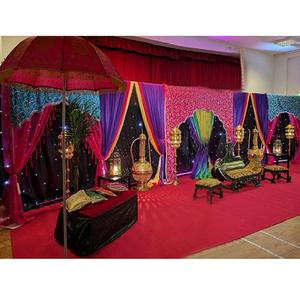 Cortina de fondo de boda para Ceremonia de Mehndi, decoración de escenario de Nikah musulmán, cortinas de fondo, fondo colorido vibrante para MehndiUSA - Product Image 1