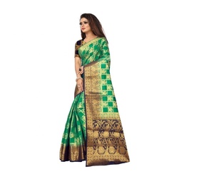Latest Design Banarasi Silk Saree with Unstitched Blouse Multi Colorful <b>Machine</b> Wash Dry Cleanup Ethnic Garment Apparel - Product Image 1