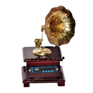 Gramophone professionnel en laiton, phonographe en vinyle, lecteur d'enregistrement, artisanal, Vintage indien, fait à la main avec boîte carrée en bois - Product Image 6