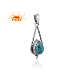 Colgante de plata de ley 925 para mujer, joyería oxidada, Gema Natural de cobre azul turquesa, hecho a mano, joyería al por mayor - Product Image 2