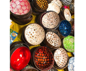 Cuenco de coco estilo decoración asiática, cuenco de cáscara, producción de servicio de cobre - Product Image 1