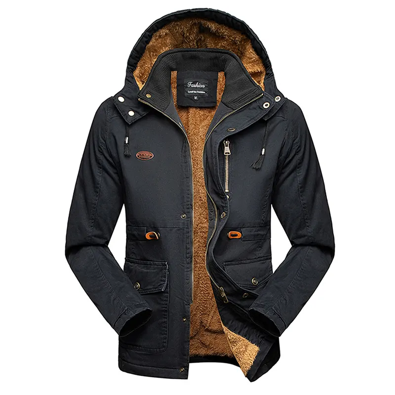 Windproof Fleece Jacket Men Warm Thick Windbreaker Coats Winter Hooded Parkas Outdoor Outerwear Overcoat
