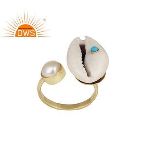 Bague en laiton plaqué or et jaune Turquoise, ventre en or, magnifique style indien, création de bijoux, vente en gros - Product Image 1