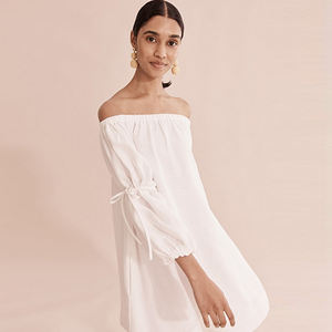 Donne Abiti di Lino Rilassato Estate Off-spalla Tie Lino Manica <span class=keywords><strong>Mini</strong></span> Vestito - Product Image 4