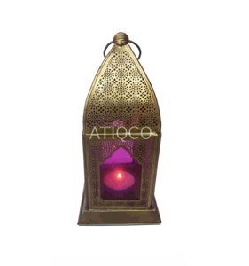 Lanterne marocaine hexagonale en fer indien de qualité supérieure, en métal doré, attrayante et unique, porte-bougie, décorations de fête élégantes Atiqco - Product Image 4