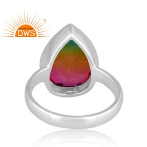 แหวนพลอยควอตซ์แบบซ้อนได้คู่จากแตงโมธรรมชาติทำจากเงินแท้925 - Product Image 4