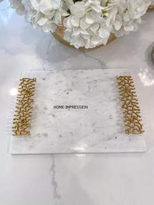 Plateau en marbre vintage, poignées en métal pour grenade, nouvel accessoire de service de styliste - Product Image 3