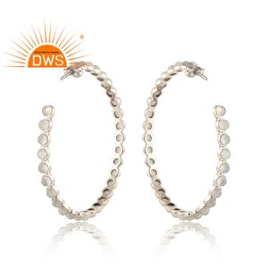 925 Oxidized Sterling Silver Natural Rainbow <b>moon</b> stone set Hoop <b>Earring</b> For Women Jewelry Manufacturer - Product Image 3