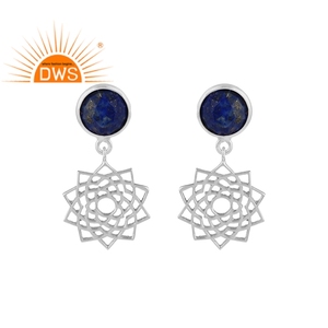 Boucles d'oreilles en Lapis-Lazuli naturelles en argent fin, bijou de styliste, couronne, Chakra, vente en gros, - Product Image 1