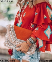 Meilleures Offres : Sac à Monnaie Traditionnel Banjara Bohème en Jute Brodé avec Pompon pour Femme, Style Vintage, Fabriqué en Inde, Prix de Gros