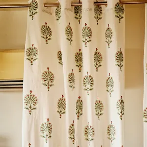 Rèm Cửa Sang Trọng Cho Phòng Khách Trong Tay Rèm Vải Cotton Ấn Độ In Hình Khối Đẹp Rèm Vải Cotton Trang Trí Nhà Cửa