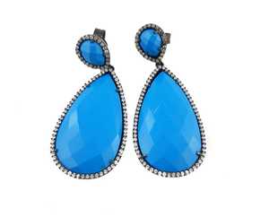 Boucles d'oreilles en pierre précieuse, boucle en forme de goutte d'eau Turquoise, ensemble de Cz, bijoux à la mode - Product Image 1
