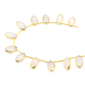 <b>Rainbow</b> Moonstone 12 Beads Strand Marquise Shape with 18K Gold Plating 14K & 18K Gold Bezel <b>Top</b> Side Drilled - Product Image 4