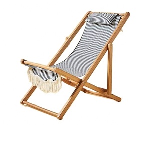 Chaise de plage pliante en toile Oxford réglable portable avec salon en bois et glands pour les pauses déjeuner d'utilisation de jardin de pêche - Product Image 2