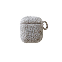 Étui de protection en fausse fourrure pelucheuse avec mousqueton, housse moelleuse en forme de lapin pour Airpods 2