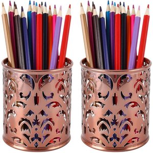 Porte-stylo rond en métal plaqué cuivre parfait pour l'organisation du bureau dans n'importe quel espace de travail à la maison ou au bureau - Product Image 2
