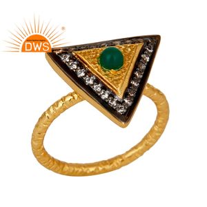 Modyle — bague en pierre précieuse verte naturelle, en argent sterling 925, en forme de Triangle, plaqué or 18 carats, vente en gros - Product Image 1