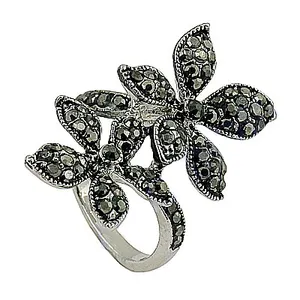 Couple Flower Style Gun Metal Gemstone 925 Silver Ring High Quality Metal Finger Ring For Women Men Adjustable Ring for wedding