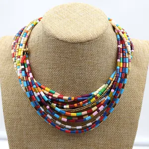 Bohemia Rainbow Tile Necklace U Tube Choker Necklaces for Women Enameled Tubular Necklace