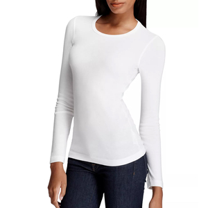 T-shirt OEM à col rond et manches longues 100% coton pour femmes - Product Image 1