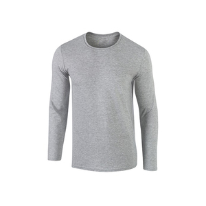 T-shirt à manches longues pour homme, gris, col rond, 100% coton, tricoté, décontracté, couleur unie, respirant, à porter en automne - Product Image 1