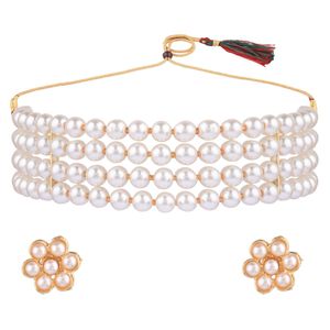 Conjunto de joyería india para mujer, Gargantilla con cuentas de perlas de imitación, collar, pendientes, joyería al por mayor, blanco - Product Image 1