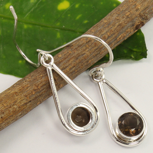 Pendientes de piedras preciosas de cuarzo ahumado genuino estampado de plata de ley 925 sólida colección de joyas hermosas para niñas a precio mayorista - Product Image 1