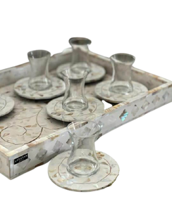 Unique Design Home Decor Arabic Style Wooden Mop Inlay Tray with <b>Coaster</b> 6 Pcs Set Mother of Pearl Inlay <b>Black</b> Customizable Size - Product Image 3