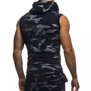 Custom Logo <b>Sleeveless</b> <b>Hoodie</b> for <b>Men</b> 100% Cotton Muscle Fitness Workout Jacket Hooded Print Design for Winter - Product Image 2