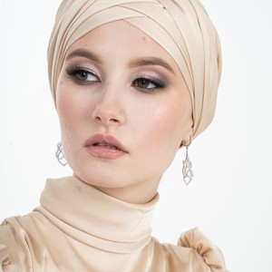 Vestido Abaya con capa ajustada para mujer musulmana, vestido de boda islámico modesto, exclusivo, Color Beige, tocado - Product Image 6