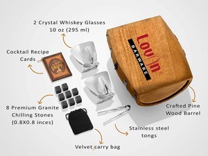 <b>Whiskey</b> Stones Gift <b>Set</b> for Men in <b>Whiskey</b> Half Barrel Gift Box - Product Image 2